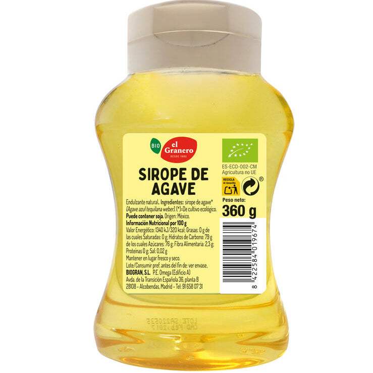 EL GRANERO Sirope de Agave BIO, 360g Sin Lactosa
