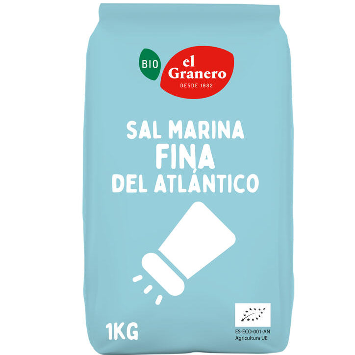 El Granero Sal Marina Fina del Atlántico Ecológica 1kg | Sin Refinar | BIO