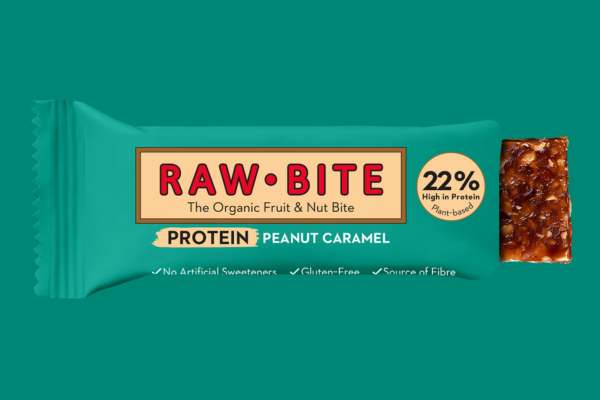 RAW BITE Barrita de proteina de Cacahuete y Caramelo 45g sin gluten