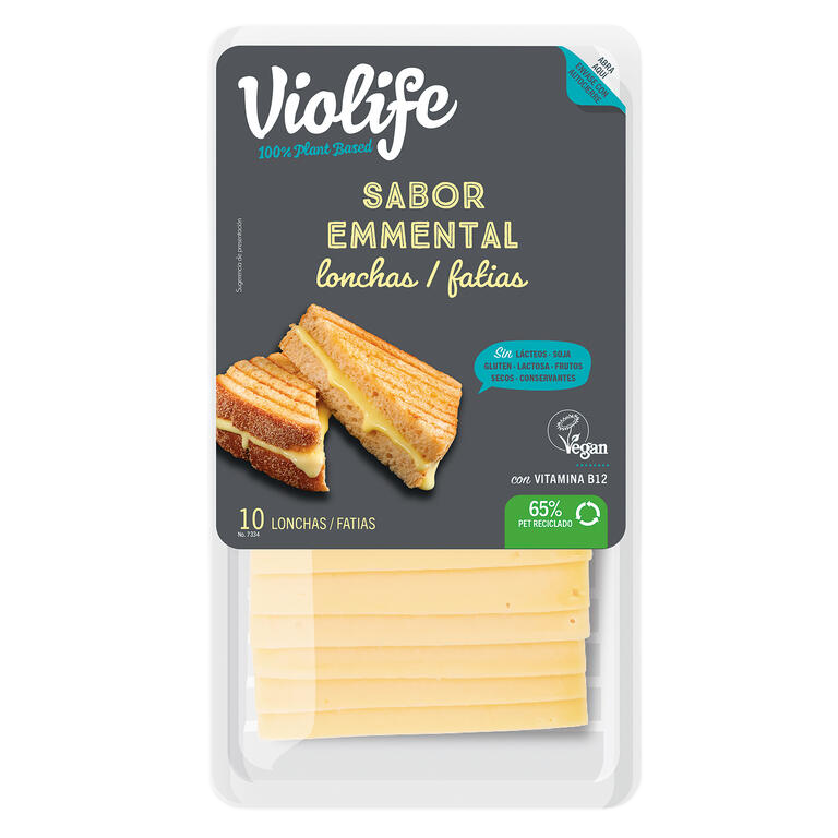 VIOLIFE.  Lonchas Veganas Sabor Emmental. 200 g