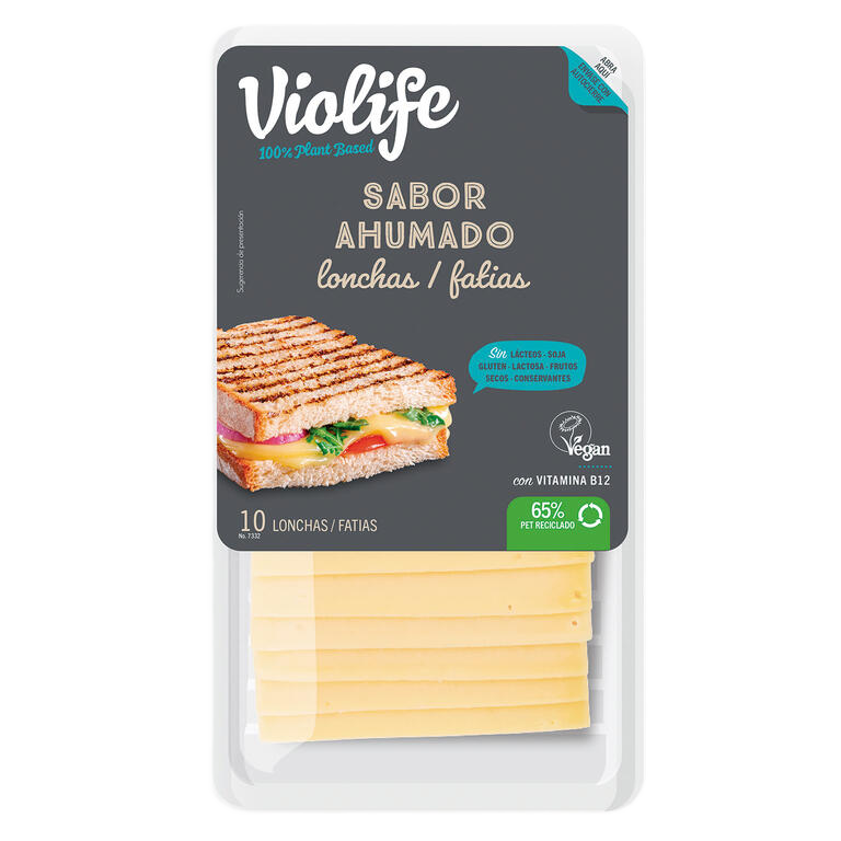 VIOLIFE.  Lonchas Veganas sabor Queso Ahumado. 200 g. Sin gluten