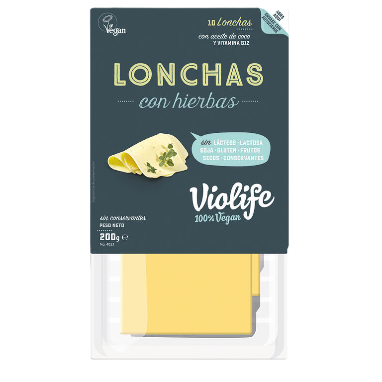 VIOLIFE.  Lonchas Veganas sabor Queso a las Finas Hierbas . 200 g. Sin gluten