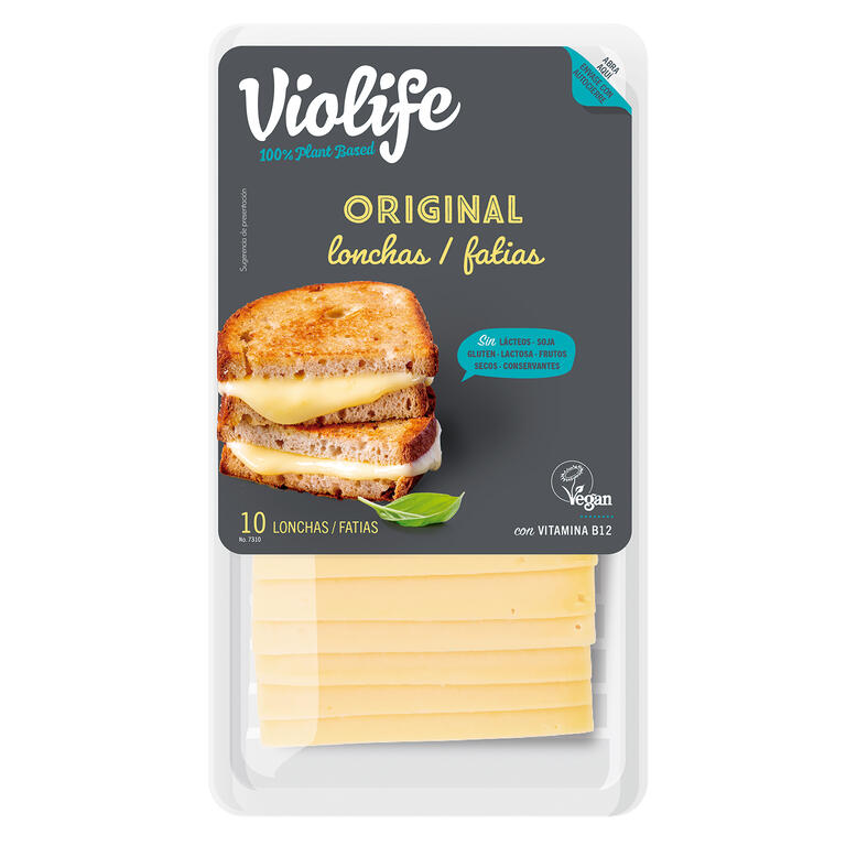 VIOLIFE. Lonchas veganas sabor queso original. 200 g. Sin gluten