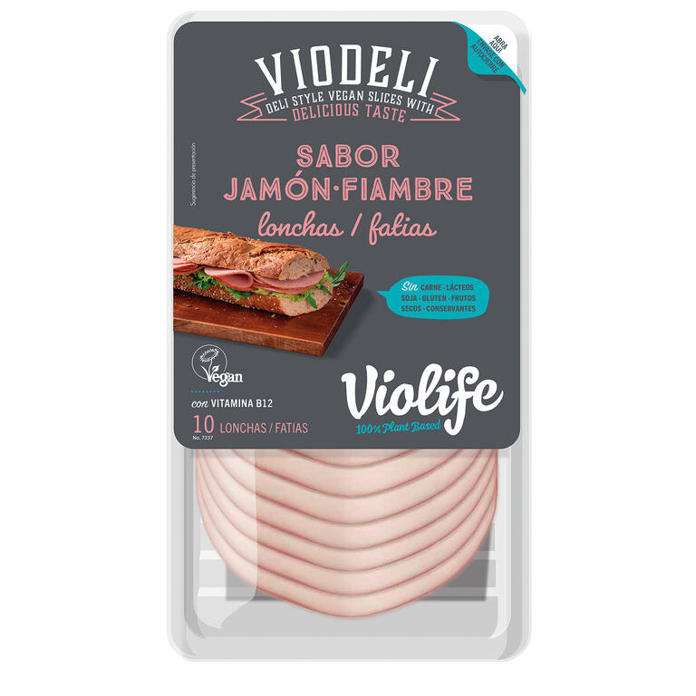 VIOLIFE. Lonchas veganas sabor Jamón York. 100 g