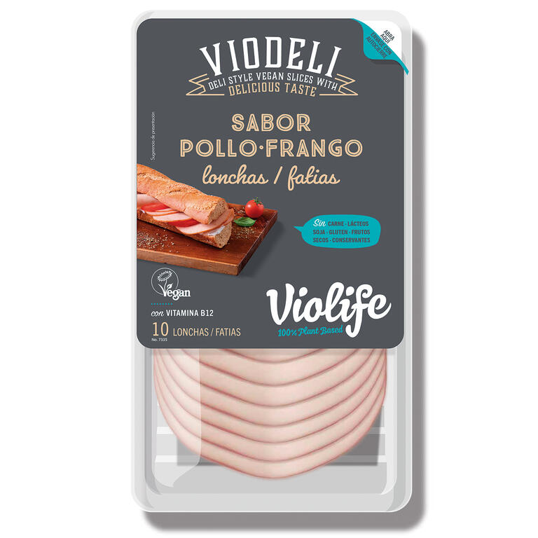 VIOLIFE. Lonchas veganas sabor Pollo. 100 g Sin glúten