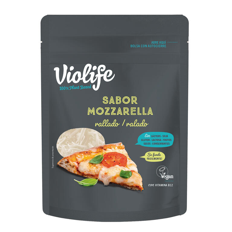 VIOLIFE. Rallado vegano sabor Mozzarella. 200 g. Sin gluten