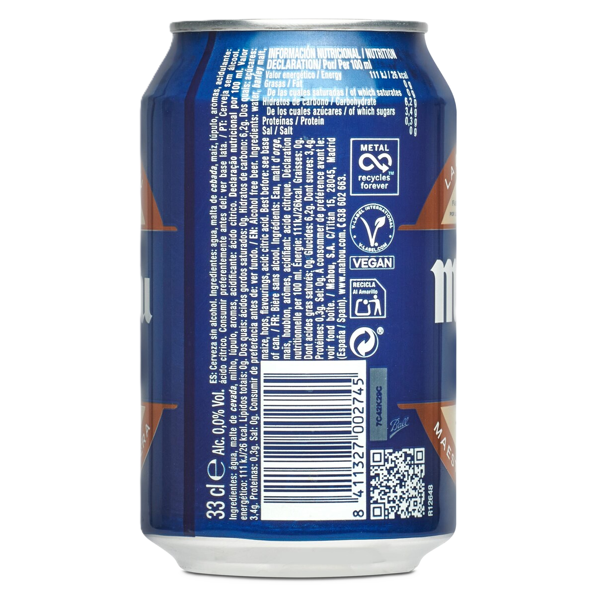 MAHOU 0,0 Cerveza Tostada sin alcohol 33cl Pack 12 unidades