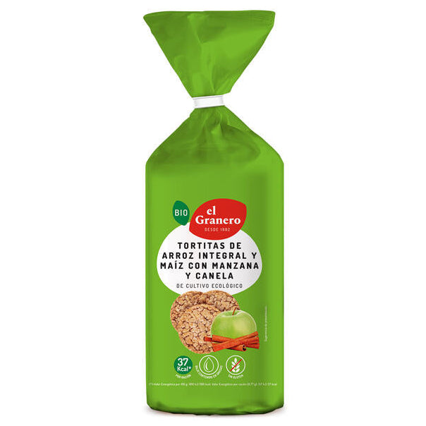EL GRANERO  Tortitas de Arroz y Maíz con Manzana y Canela BIO 127g Sin Gluten