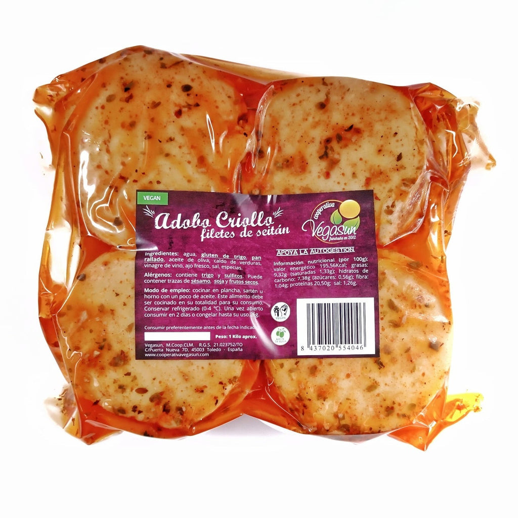 VEGASUN Filetes de Seitán Adobo Criollo 1000g