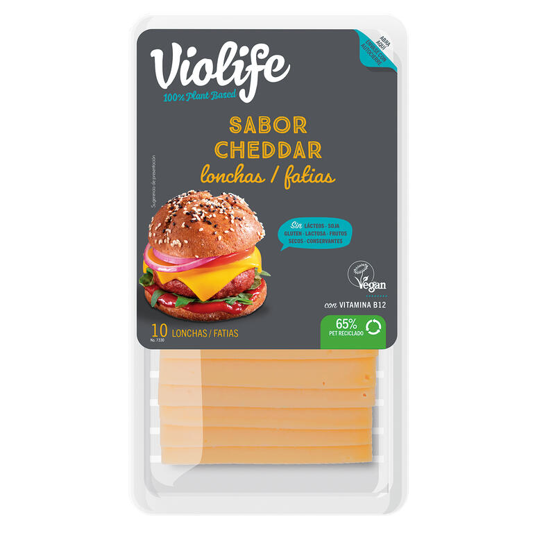VIOLIFE Lonchas Veganas Sabor Cheddar 200g Sin Gluten