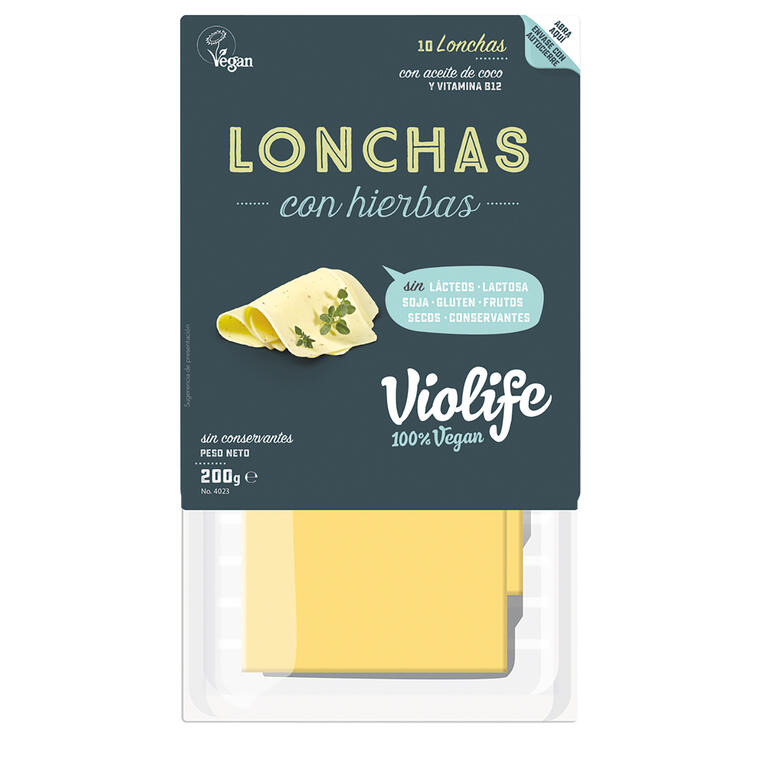 VIOLIFE Lonchas Veganas Sabor Queso a las Finas Hierbas 200g Sin Gluten