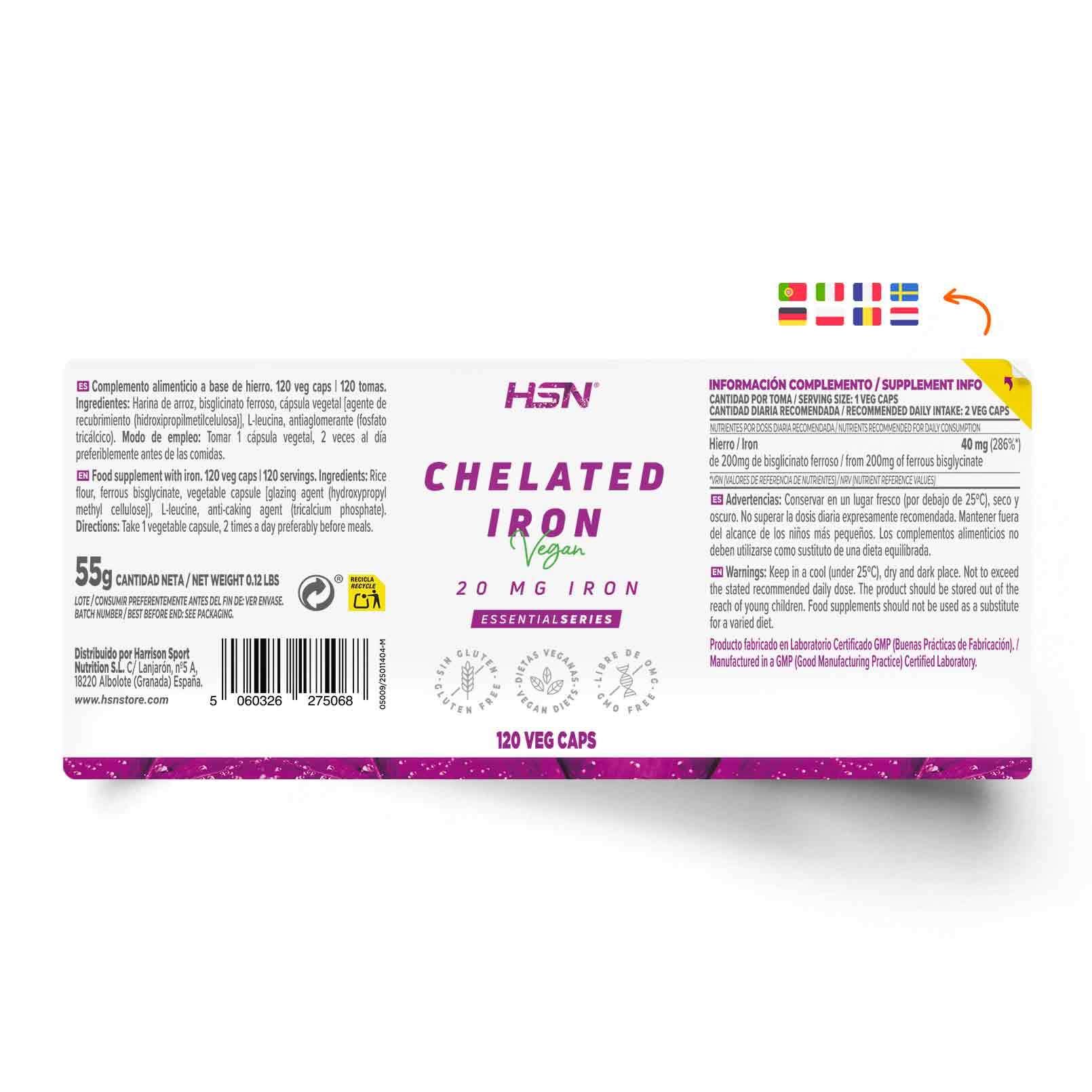 HSN Bisglicinato de Hierro 20mg 120 capsulas