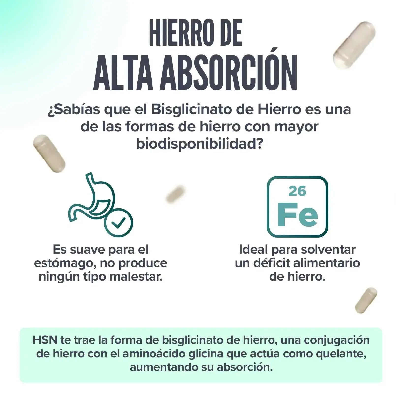 HSN Bisglicinato de Hierro 20mg 120 capsulas