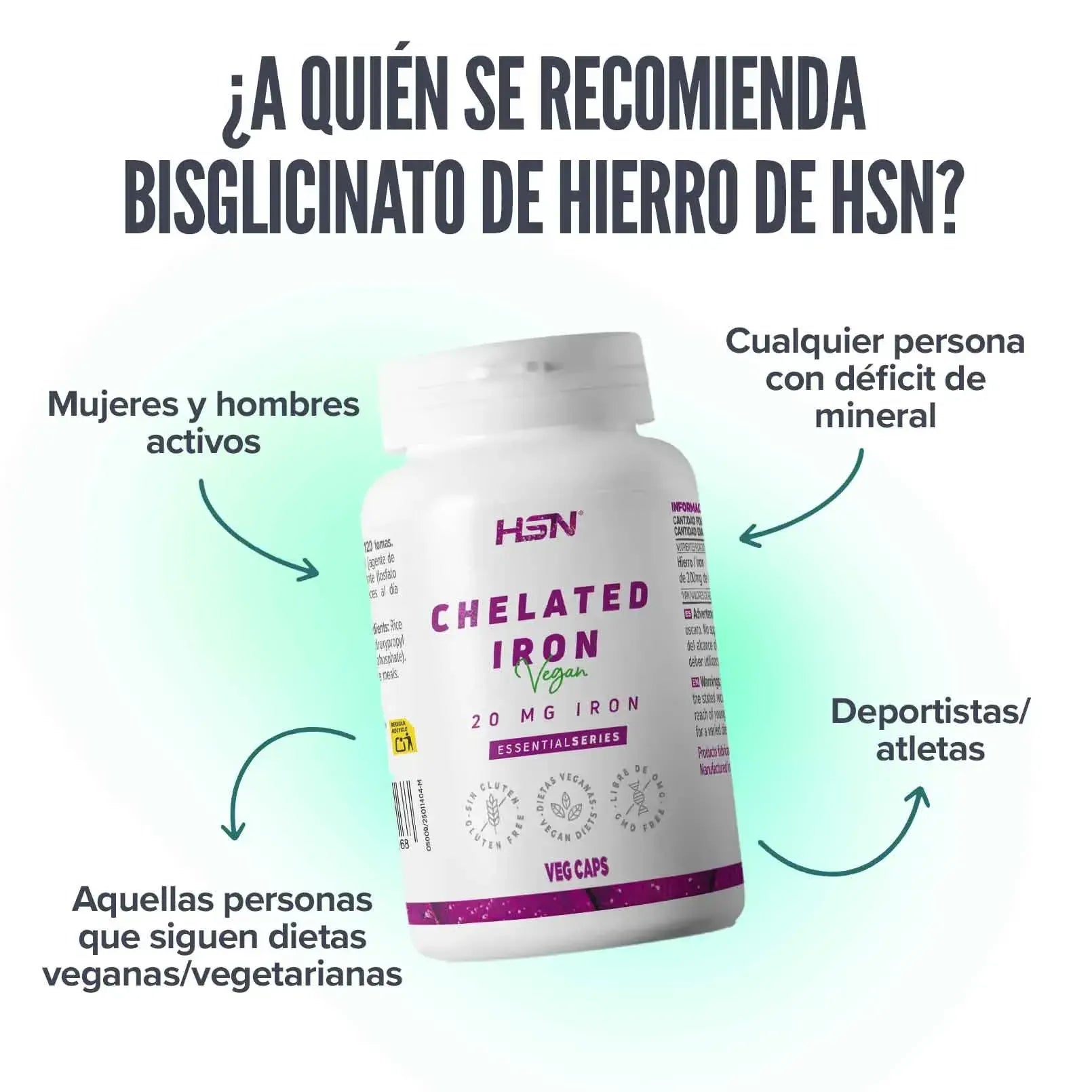HSN Bisglicinato de Hierro 20mg 120 capsulas