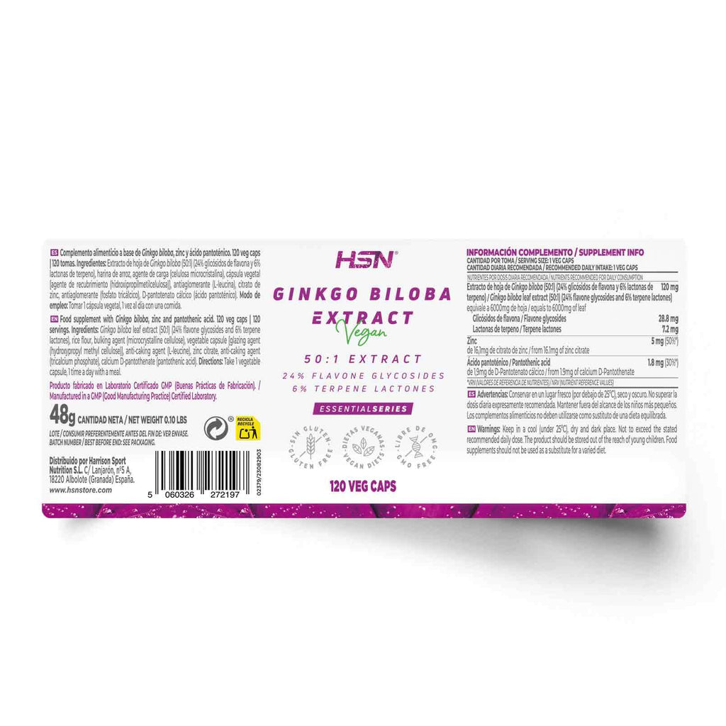 HSN Extracto de Ginko Biloba 120 capsulas veganas