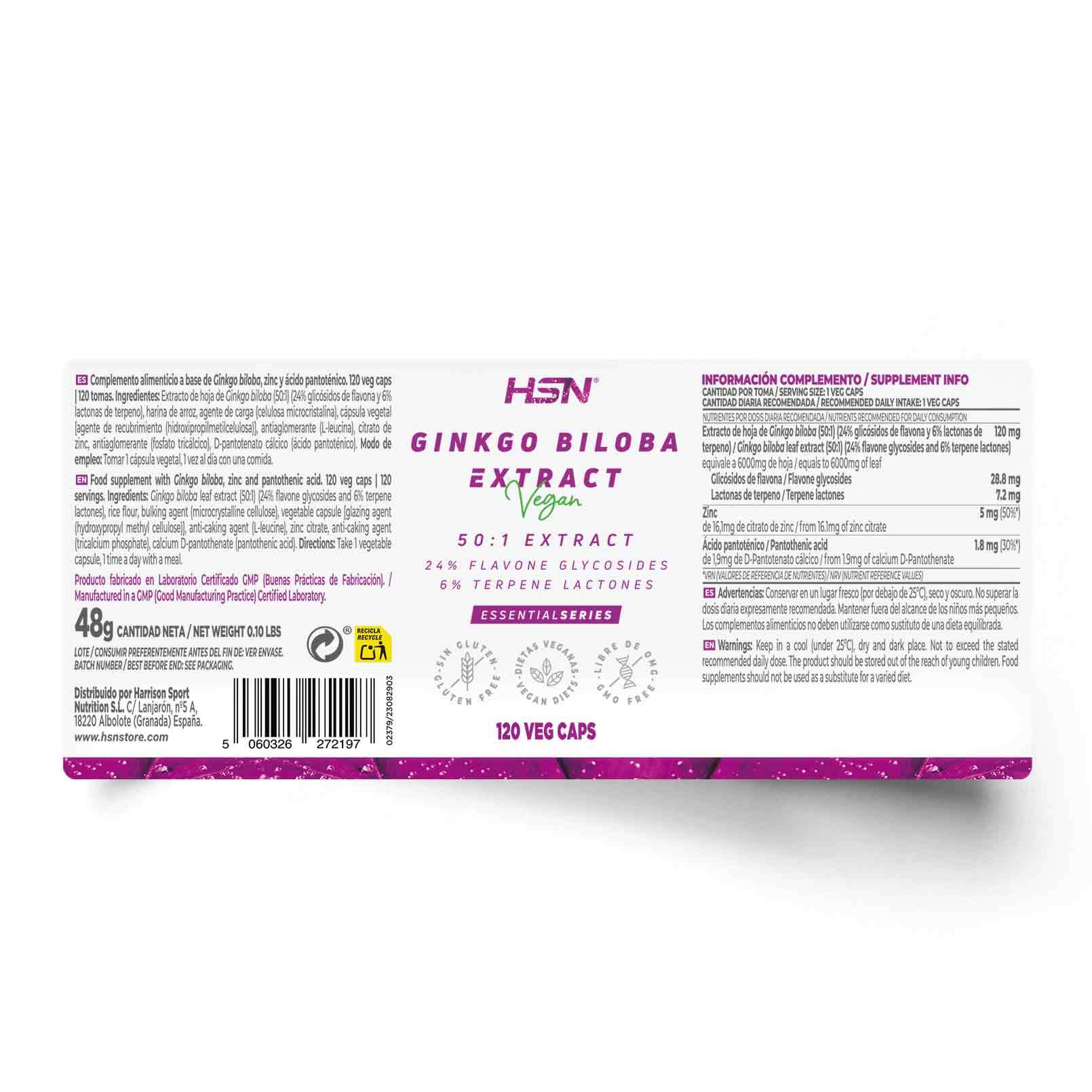 HSN Extracto de Ginko Biloba 120 capsulas veganas