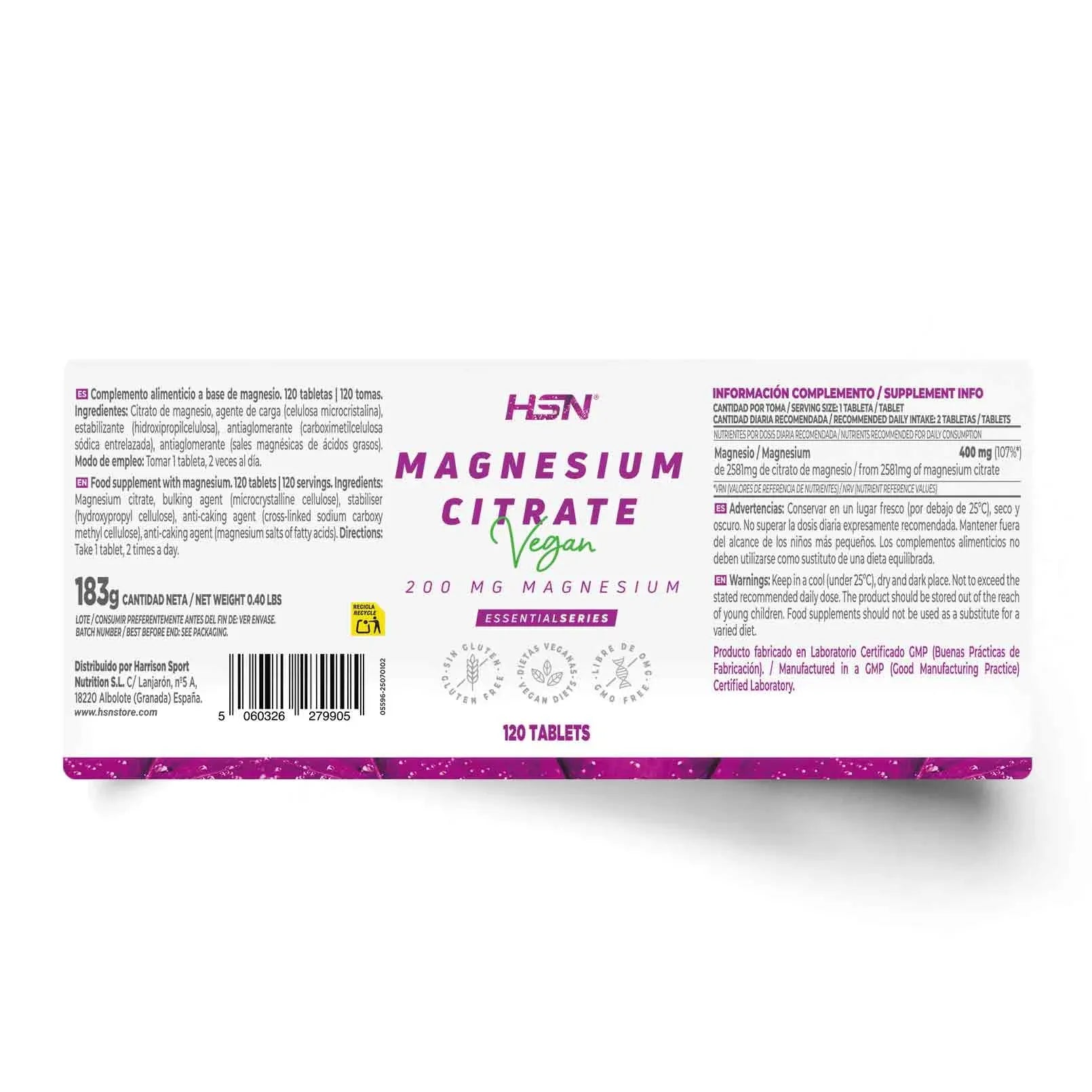 HSN Citrato de Magnesio 200mg 120 tabletas