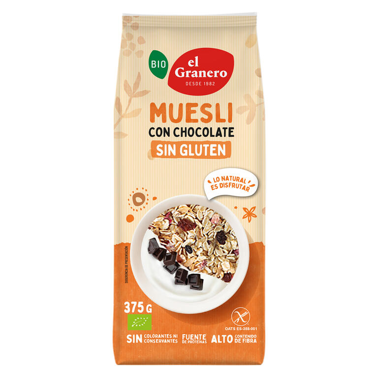 El Granero Muesli con Chocolate Negro Ecológico 375g | Sin Gluten