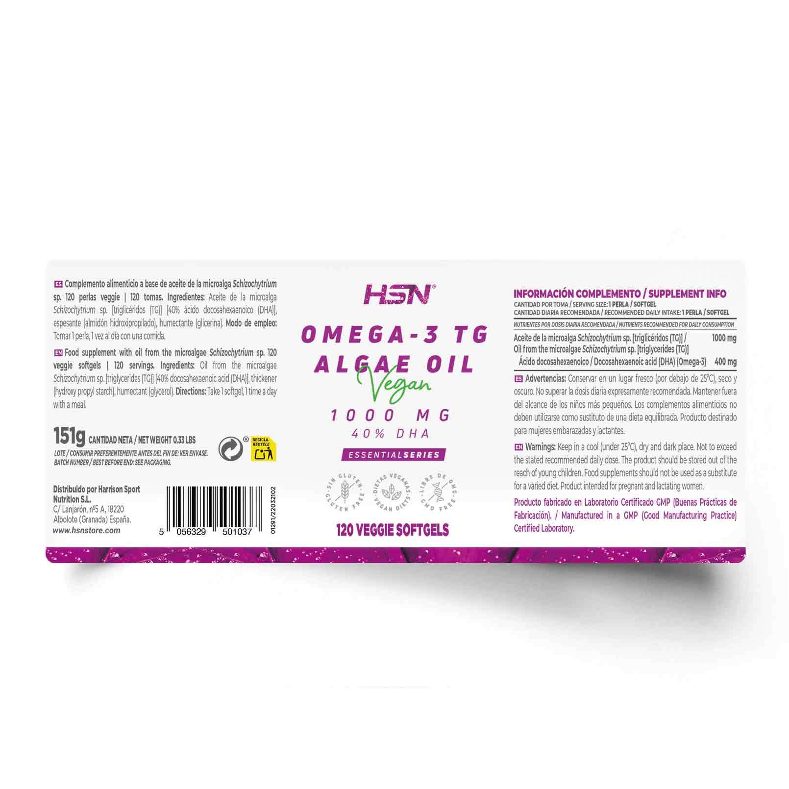 HSN Omega-3 Vegano Aceite de Algas 1000mg 120 capsulas