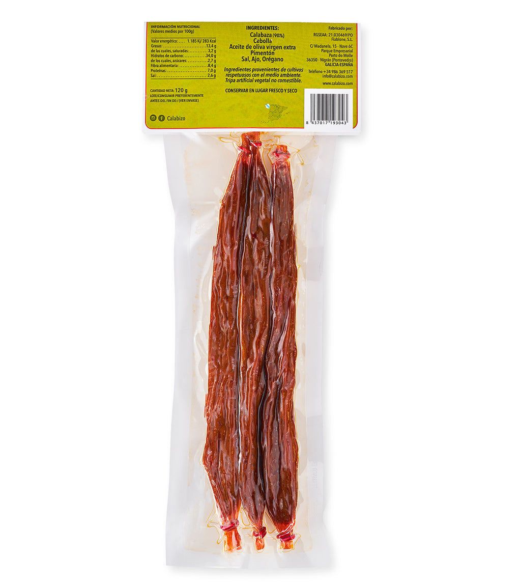 Calabizo.  Embutido de calabaza picante; pack de 3 unidades