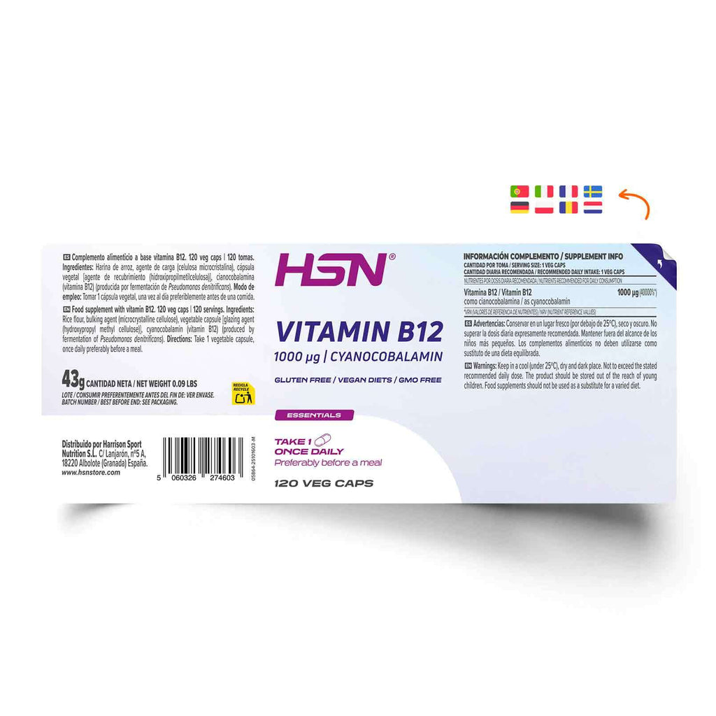 HSN Vitamina B12 Cianocobalamina 1000mcg 120 capsulas