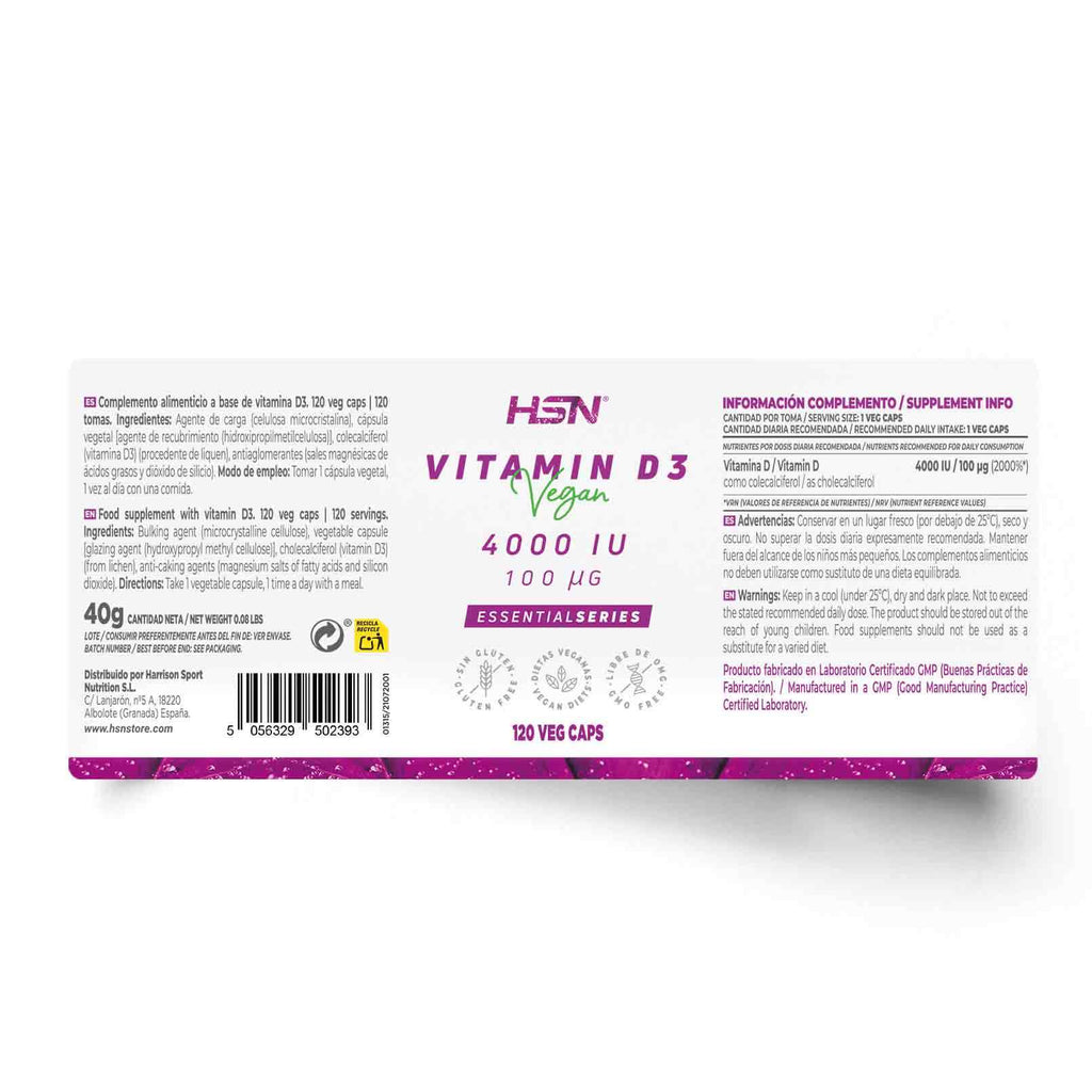 HSN Vitamina D3 100mcg 4000UI 120 capsulas